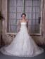 Gorgeous A-line Strapless Chapel Train Taffeta and Lace Appliques Wedding Dress
