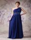 Blue Empire One Shoulder Brush Train Chiffon Beading Prom / Evening Dress