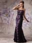Brand New Eggplant Purple and Black Evening Dress Mermaid Strapless Lace Sashes Brush Train
