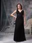 Black Column V-neck Floor-length Lace Belt and Ruch Prom / Celebrity Dress