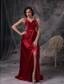 Wine Red Empire V-neck Floor-length Beading and Ruch Taffeta Prom Dress