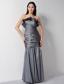 Grey Column Strapless Floor-length Taffeta Ruch Hand Made Flower Prom Dress