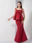 Red Mermaid Straps Floor-length Satin Prom Dress