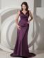 Purple Column / Sheath V-neck Brush/Sweep Taffeta Prom Dress