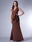 Brown Cloumn V-neck Floor-length Satin Ruch Bridesmaid Dress
