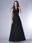 Black Cloumn Halter Ankle-length Satin Ruch Bridesmaid Dress
