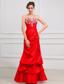 Lace Strapless A-Line Taffeta Floor-length Prom Dress Red