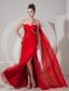 Red Empire One Shoulder Watteau Train Chiffon Beading Prom / Evening Dress