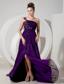 Purple Empire One Shoulder Brush Train Chiffon Appliques Prom / Evening Dress