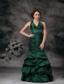 Dark Green Mermaid Halter Floor-length Taffeta Beading Prom / Evening Dress