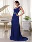 Royal Blue One Shoulder Chiffon Prom / Evening Dress With Brush Train Appliques With Beading and Ruch