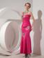 Hot Pink Mermaid Sweetheart Ankle-length Taffeta Appliques Prom Dress