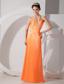 Orange Red Column Halter Floor-length Satin Beading and Ruch Prom Dress