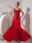 Red Column Straps Floor-length Silk Like Satin Beading Prom Dress
