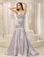 Modest Satin and Ruched Bodice Beaded Decorate Waist For Prom Dress