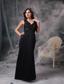 Black Column V-neck Floor-length Satin Lace Prom Dress