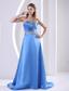 Sky Blue 2013 Prom / Evening Dress With Beading and Ruch A-line Sweep Train Satin
