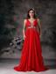 Red Column V-neck Floor-length Chiffon Beading Prom Dress