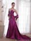 Purple A-Line / Princess Sweetheart Court Train Taffeta Beading Prom Dress