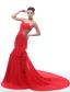 Spaghetti Straps Red Beaded Decorate and Ruch 2013 Prom Dress With Court Train In Ayacucho
