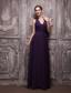 Purple Empire Halter Floor-length Chiffon Ruch Prom / Evening Dress