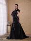 Black A-line / Princess One Shoulder Court Train Taffeta Beading and Ruch Prom / Celebrity Dress
