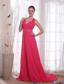 Coral Red Empire V-neck Brush /Sweep Beading Chiffon Prom/Party Dress
