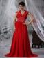 Iowa City Iowa V-neck Beaded Decorate Wasit Ruched Decorate Bust Brush Train Red Chiffon For 2013 Prom / Evening
