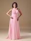 Pink Empire Halter Brush Train Chiffon Ruch Prom Dress