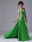 Spring Green Column V-neck Watteau Taffeta Prom Dress Backless