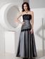 Silver A-Line / Princess Strapless Floor-length Taffeta Lace Prom Dress