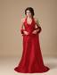 Wine Red A-line V-neck Mini-length Taffeta Ruch Prom Dress