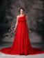 Red Empire One Shoulder Court Train Chiffon Hand Made Flowers Prom / Evening Dress