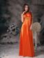 Orange Red Empire Halter Floor-length Taffeta Beading Prom Dress