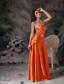 Orange Red Column Strapless Floor-length Taffeta Beading Prom Dress