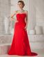Red A-Line / Princess Strapless Court Train Chiffon Ruch Prom / Evening Dress