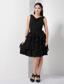 Black A-line V-neck Knee-length Chiffon Ruffles Prom Dress