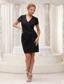 V-neck Black Short Sleeves Prom / Homecoming Dress For 2013 Mini-length