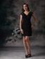 Black Column / Sheath V-neck Mini-length Chiffon Beading and Lace Prom Dress