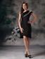 Black Column / Sheath Asymmetrical Knee-length Satin Beading Prom Dress