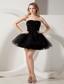 Black A-line Strapless Beading Short Prom Dress Mini-length Organza