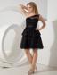 Black A-line / Pricess One Shoulder Sashes Little Black Dress Mini-length Tulle