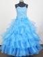 Aqua Blue and Hand Made Flowers For Little Gril Pageant Dress With Beaded Decorate Bodice