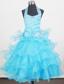 Beading Halter and Ruffled Layers Little Girl Pageant Dresses With Aqua Blue