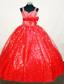 Elegant Sequin Red Flower Girl Pageant Dress With Belt and Beaded Decorate
