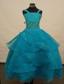 Beautiful Teal Flower Girl Pageant Dress With Appliques Decorate On Organza Straps Neckline