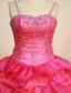 Coral Red Flower Gril Pageant Dress With Beaded and Ruffles Decorate Spaghetti Straps Neckline