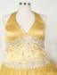 Appliques and Beading For Little Girl Pageant Dresses With Gold Halter