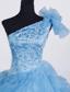 Exclusive Ball Gown Little Girl Pageant Dress One Shoulder Floor-length Aqua Blue Organza Beading