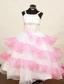 Pretty Pink and White Little Girl Pageant Dress Beaded Decorate With Ruffled Layeres Organza